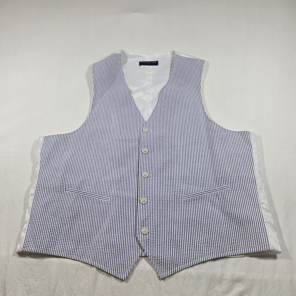 Saddlebred Vest Men's White and Blue Pinstripe Vest Cotton Large Business Casual - Picture 8 of 9